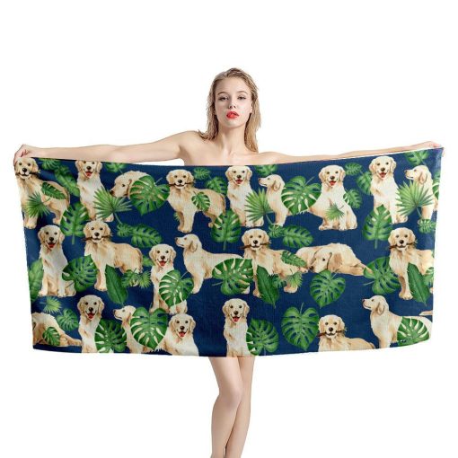 Gearhuman 3D Tropical Golden Retrievers Beach Towel ZK1905215 Towel