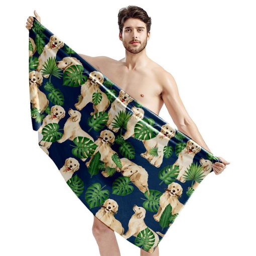 Gearhuman 3D Tropical Golden Retrievers Beach Towel ZK1905215 Towel
