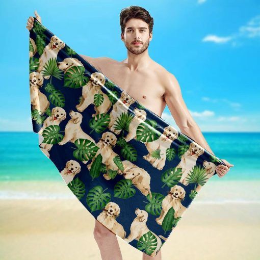 Gearhuman 3D Tropical Golden Retrievers Beach Towel ZK1905215 Towel