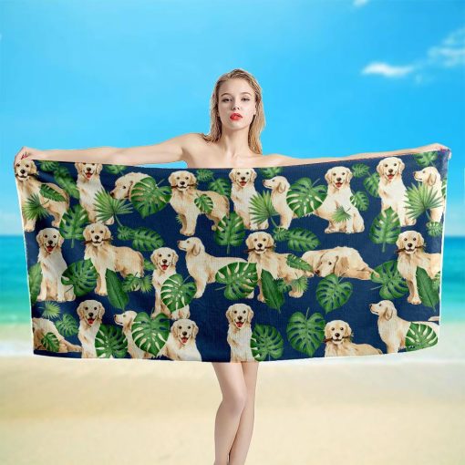 Gearhuman 3D Tropical Golden Retrievers Beach Towel ZK1905215 Towel