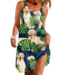 Gearhuman 3D Tropical Golden Retrievers Sleeveless Beach Dress ZK0706214 Beach Dress Beach Dress S 