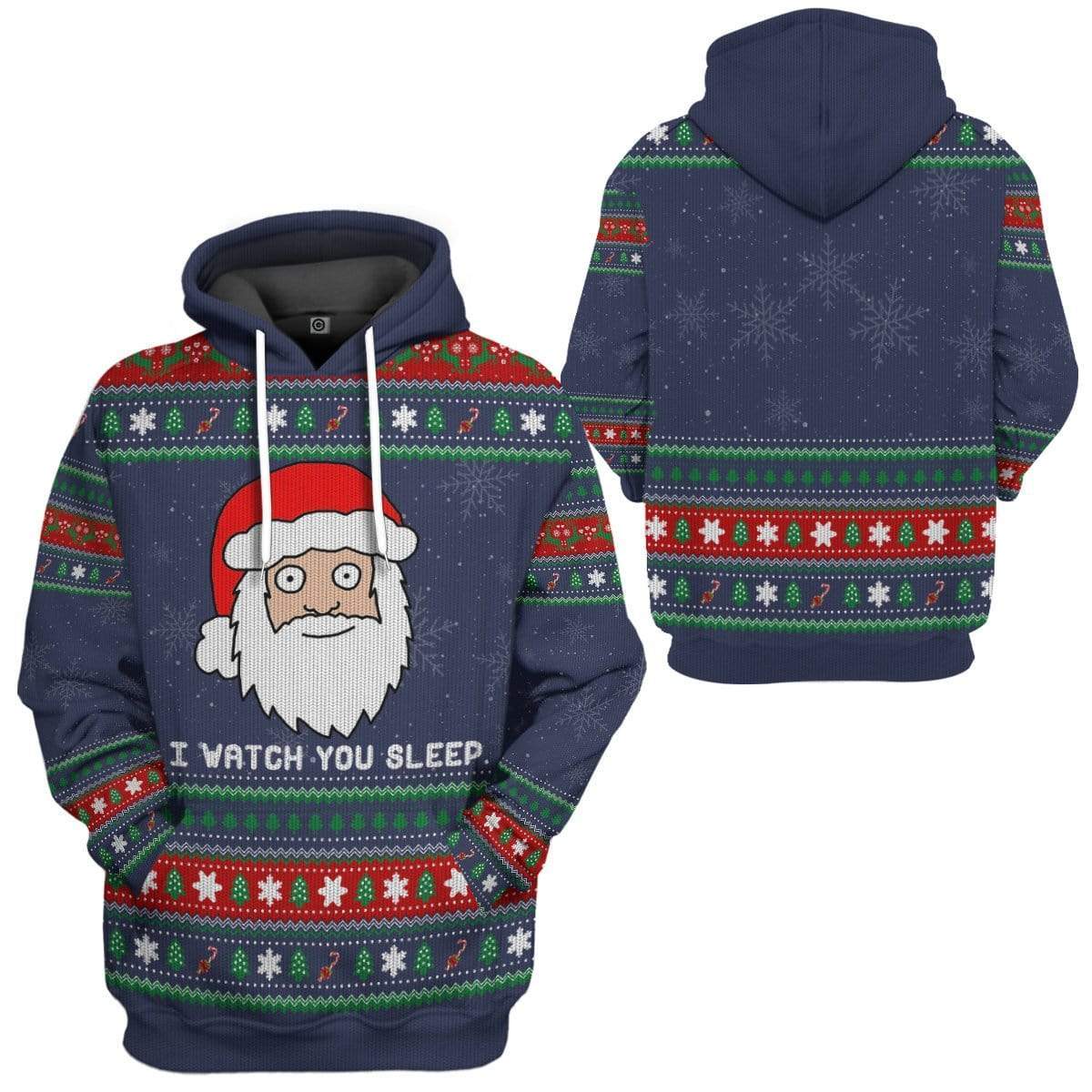 Gearhumans 3D Ugly Santa Watchs You Sleep Custom Hoodie Apparel 3 Gearhuman 3D Ugly Santa Watchs You Sleep Custom Hoodie Apparel GN170812 3D Custom Fleece Hoodies