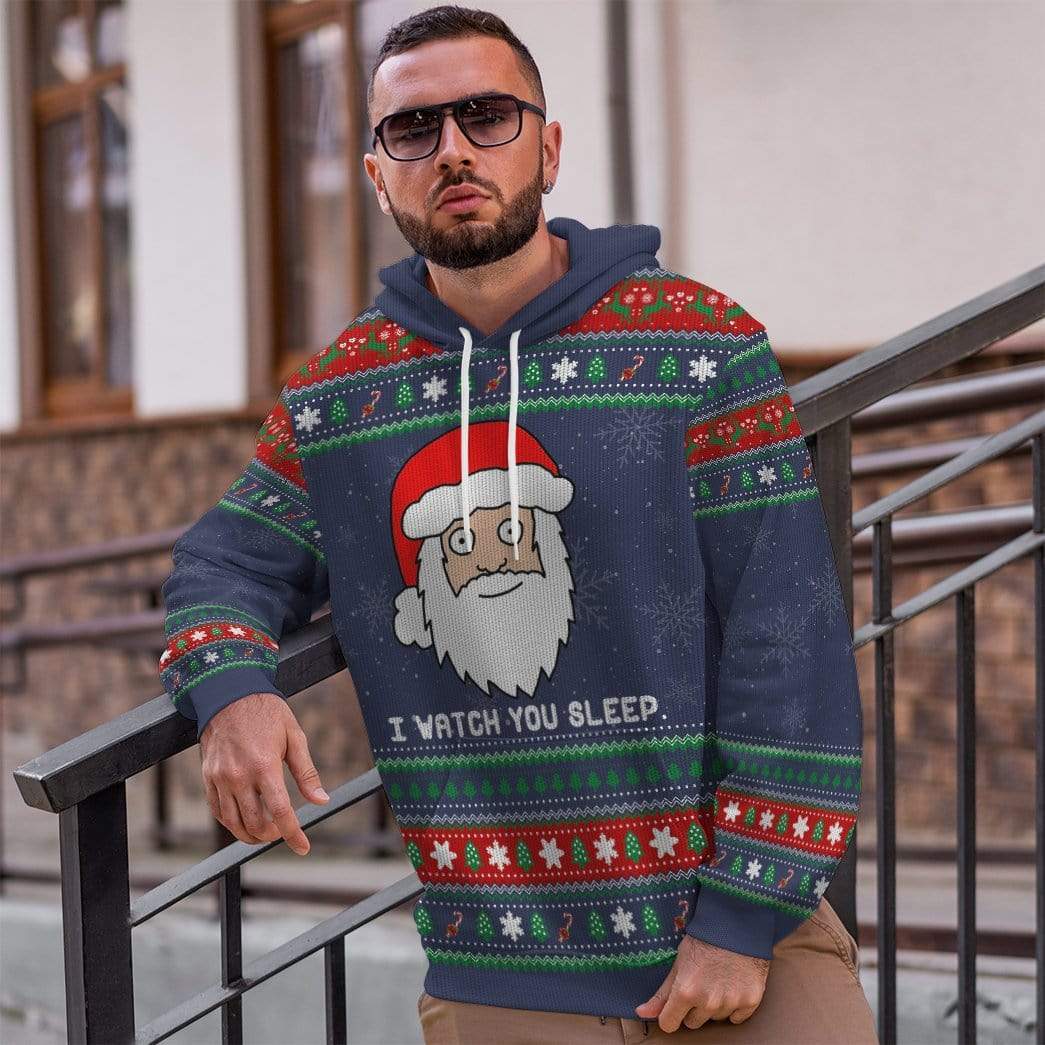 Gearhumans 3D Ugly Santa Watchs You Sleep Custom Hoodie Apparel 4 Gearhuman 3D Ugly Santa Watchs You Sleep Custom Hoodie Apparel GN170812 3D Custom Fleece Hoodies