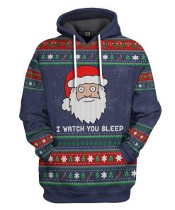 Gearhuman 3D Ugly Santa Watchs You Sleep Custom Hoodie Apparel GN170812 3D Custom Fleece Hoodies Hoodie S 
