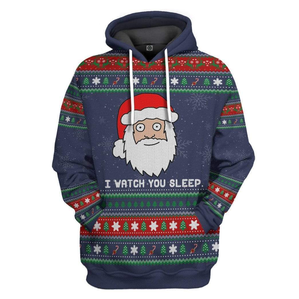 Gearhumans 3D Ugly Santa Watchs You Sleep Custom Hoodie Apparel 1 Gearhuman 3D Ugly Santa Watchs You Sleep Custom Hoodie Apparel GN170812 3D Custom Fleece Hoodies Hoodie S