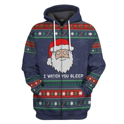 Gearhumans 3D Ugly Santa Watchs You Sleep Custom Hoodie Apparel 6 Gearhuman 3D Ugly Santa Watchs You Sleep Custom Hoodie Apparel GN170812 3D Custom Fleece Hoodies Zip Hoodie S