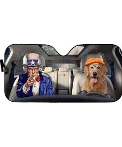 Gearhuman 3D Uncle Sam And Golden Retriever Custom Car Auto Sunshade GV010914 Auto Sunshade 57''x27.5''