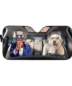 Gearhuman 3D Uncle Sam And Labrador Retriever Custom Car Auto Sunshade GV010915 Auto Sunshade 57''x27.5'' 