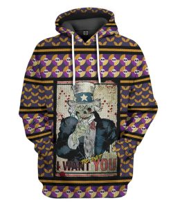 Gearhuman 3D Uncle Sam Halloween I Want Your Brains Ugly Sweater Custom Hoodie Apparel GV01099 3D Custom Fleece Hoodies Hoodie S 