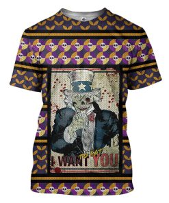 Gearhuman 3D Uncle Sam Halloween I Want Your Brains Ugly Sweater Custom Tshirt Apparel GV01099 3D T-shirt T-Shirt S 