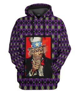 Gearhuman 3D Uncle Sam Zombie Halloween Ugly Sweater Custom Hoodie Apparel GV01097 3D Custom Fleece Hoodies Hoodie S 