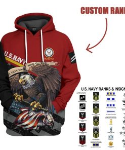 Gearhuman 3D United States Navy Veteran Red Custom Rank Tshirt Hoodie Apparel GVC261021 3D Apparel Hoodie S 