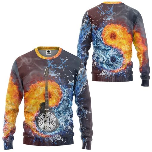 GearHuman 3D Water Fire Dobro Guitar Hoodie GR12013 3D Apparel