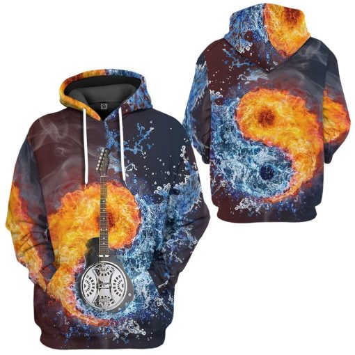 GearHuman 3D Water Fire Dobro Guitar Hoodie GR12013 3D Apparel