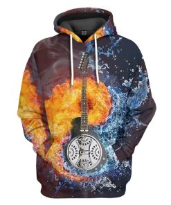 GearHuman 3D Water Fire Dobro Guitar Hoodie GR12013 3D Apparel Hoodie S 