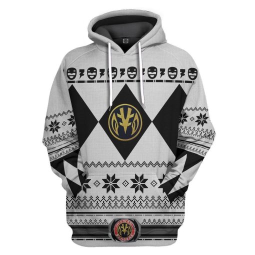 Gearhuman 3D White Power Ranger Custom Tshirt Hoodie Apparel CW29109 3D Apparel Hoodie S