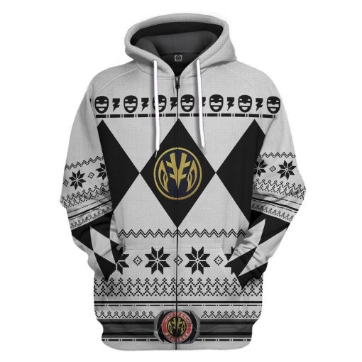 Gearhuman 3D White Power Ranger Custom Tshirt Hoodie Apparel CW29109 3D Apparel Zip Hoodie S