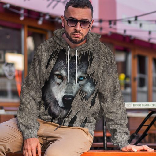 Gearhuman 3D Wolf Fleece Tshirt Hoodie Apparel ZZ08072133 3D Apparel