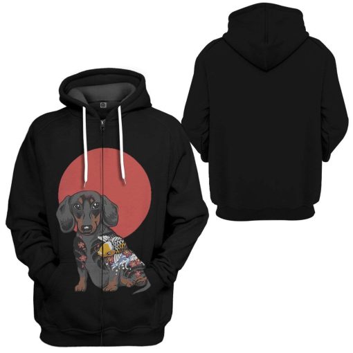 Gearhuman 3D Yakuza Dachshund Custom Hoodie Apparel GN170819 3D Custom Fleece Hoodies