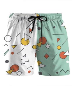Gearhumans 3D 80s Style Memphis Pattern Green and White Custom Beach Shorts Swim Trunks GS03076 Men Shorts Men Shorts S