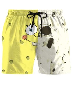 Gearhumans 3D A Half Of Face SpongeBob SquarePants Custom Summer Beach Shorts Swim Trunks GV19068 Men Shorts Men Shorts S 