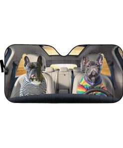 gearhumans 3D Adorable Bulldog Friend Couple Custom Car Auto Sunshade GV120620 Auto Sunshade 57''x27.5'' 