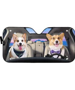 gearhumans 3D Adorable Couple Pembroke Welsh Corgi Dogs Custom Car Auto Sunshade GV26065 Auto Sunshade 57''x27.5'' 