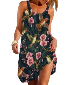 Gearhumans 3D Amazing Hummingbirds Custom Sleeveless Beach Dress GS02062130 Beach Dress Beach Dress S 