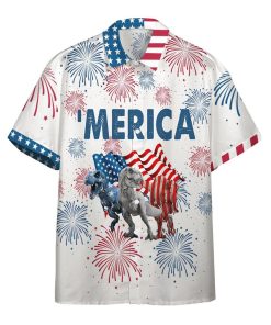 Gearhumans 3D America Independence Day Dinosaurs Custom Short Sleeve Shirt GW23069 Hawai Shirt Hawai Shirt S 