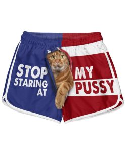 Gearhumans 3D American Shorthair Cat Stop Staring at My Pussy Custom Women Beach Shorts Swim Trunk GV30079 Women Shorts Women Shorts XS