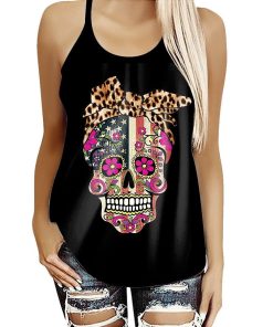 Gearhumans 3D American Sugar Skull With Leopard Bow Custom Cross Tank Top GO23062112 Cross Tank Top Cross Tank Top S 