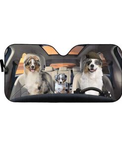 gearhumans 3D Australian Shepherd Family Dogs Custom Car Auto Sunshade GW12061 Auto Sunshade 57''x27.5'' 