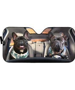 gearhumans 3D Beach Family Bulldog Custom Car Auto Sunshade GV120618 Auto Sunshade 57''x27.5'' 