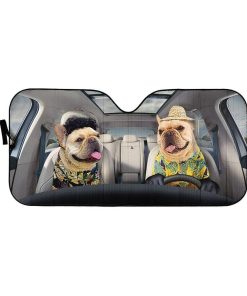 gearhumans 3D Beach French Bulldogs Custom Car Auto Sunshade GV120612 Auto Sunshade 57''x27.5'' 