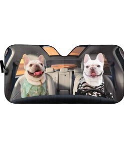 gearhumans 3D Beach Love Bulldog Couple Custom Car Auto Sunshade GV120617 Auto Sunshade 57''x27.5'' 