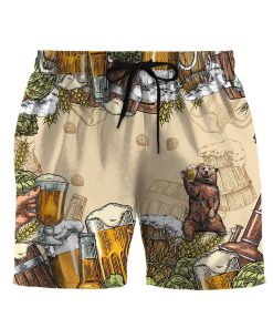Gearhumans 3D Bear and Beer Custom Men Short GS07072120 Men Shorts Men Shorts S 