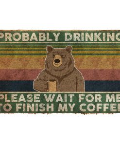 Gearhumans 3D Bear Probably Drinking Coffee Please Wait Custom Doormat GW2805214 Doormat Doormat S(15,8inchx23,6inch) 