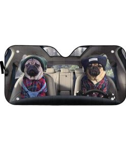 gearhumans 3D Best Friend Couple Pugs Custom Car Auto Sunshade GV18066 Auto Sunshade 57''x27.5'' 