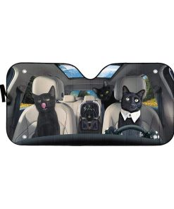 gearhumans 3D Black Cat Family Custom Car Auto Sunshade GL06072 Auto Sunshade 57''x27.5'' 