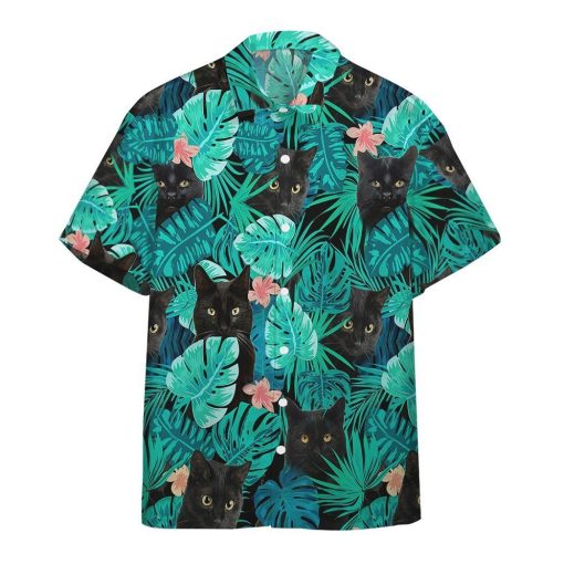 Gearhumans 3D Black Cat Tropical Hawaii Shirt ZB16033 Hawai Shirt Short Sleeve Shirt S