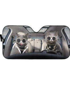 gearhumans 3D Black Couple Chartreux Cats Custom Car Auto Sunshade GV050611 Auto Sunshade 57''x27.5'' 