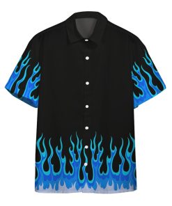 Gearhumans 3D Blue Hot Rod Flames Custom Short Sleeve Shirt GS1406214 Hawai Shirt Hawai Shirt S 