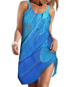 Gearhumans 3D Blue Parrot Flying In The Sky Custom Sleeveless Beach Dress GO18062117 Beach Dress Beach Dress S 
