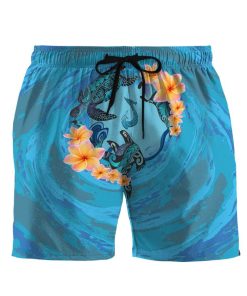 Gearhumans 3D Blue Plumeria Maori Turtles Custom Beach Shorts Swim Trunk GS23062117 Men Shorts Men Shorts S 