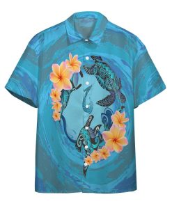 Gearhumans 3D Blue Plumeria Maori Turtles Custom Short Sleeve Shirt GS23062116 Hawai Shirt Hawai Shirt S 