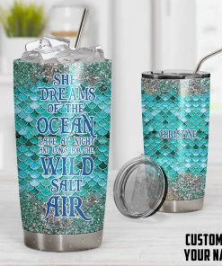 Gearhumans 3D Blue Sparkle Mermaid Tail Custom Name Design Insulated Vacuum Glitter Tumbler GW1506212 Tumbler 