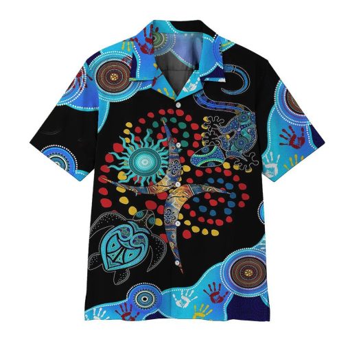 Gearhumans 3D Blue Turtle Lizard Hawaii Shirt ZK13045 Hawai Shirt Short Sleeve Shirt S
