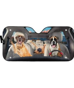 gearhumans 3D Boxer Family Custom Car Auto Sunshade GL23074 Auto Sunshade 57''x27.5'' 