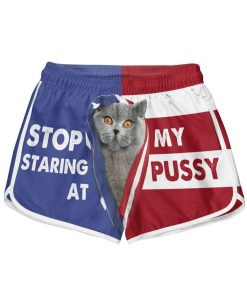 Gearhumans 3D British Shorthair Cat Stop Staring at My Pussy Custom Women Beach Shorts Swim Trunk GV30075 Women Shorts Women Shorts XS