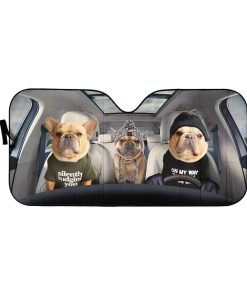 gearhumans 3D Bulldog Family Custom Car Auto Sunshade GW12065 Auto Sunshade 57''x27.5'' 